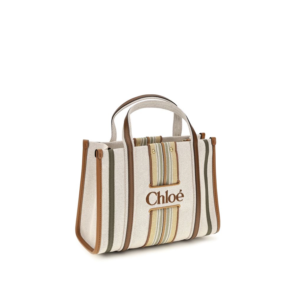 Chloé Woody Loop Small Tote Bag in Canvas - Pure Brown