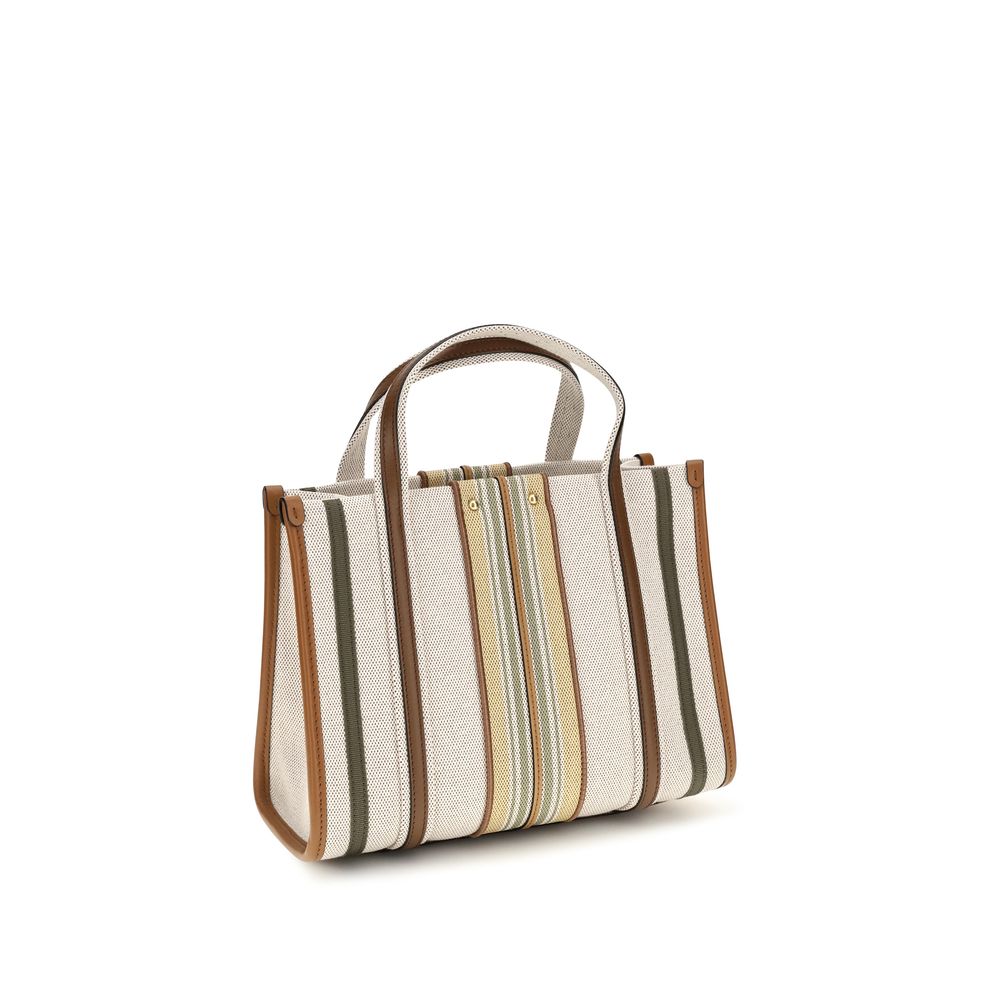 Chloé Woody Loop Small Tote Bag in Canvas - Pure Brown