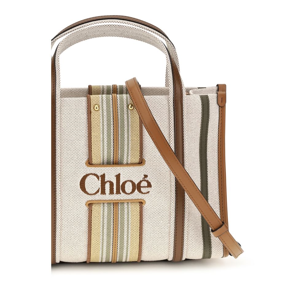 Chloé Woody Loop Small Tote Bag in Canvas - Pure Brown
