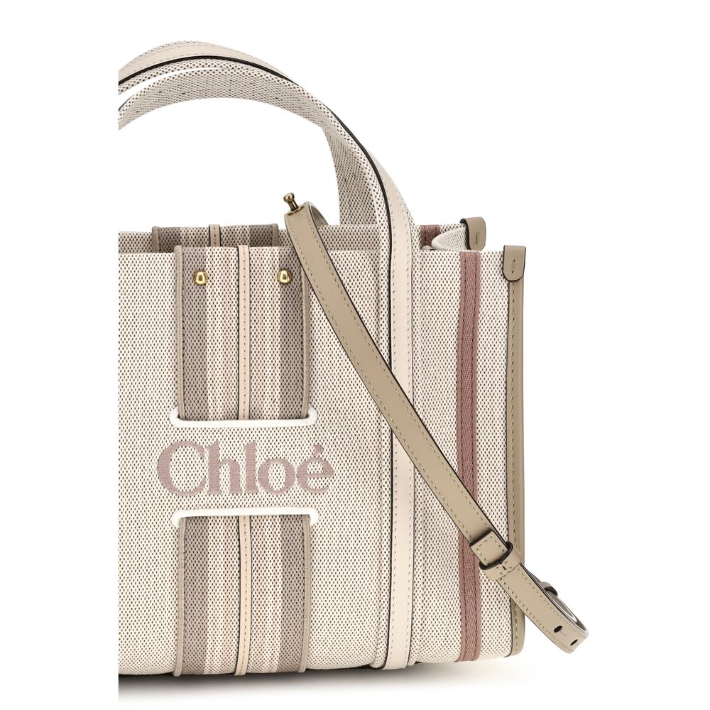 Chloé Woody Loop Small Tote Bag in Canvas - Nude
