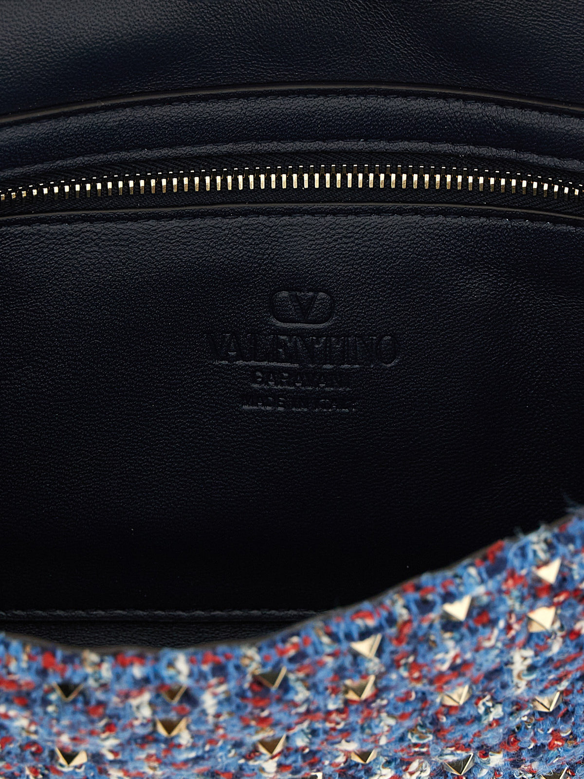 Valentino Garavani Rockstud Spike Crossbody Clutch Bag - Blue Tweed