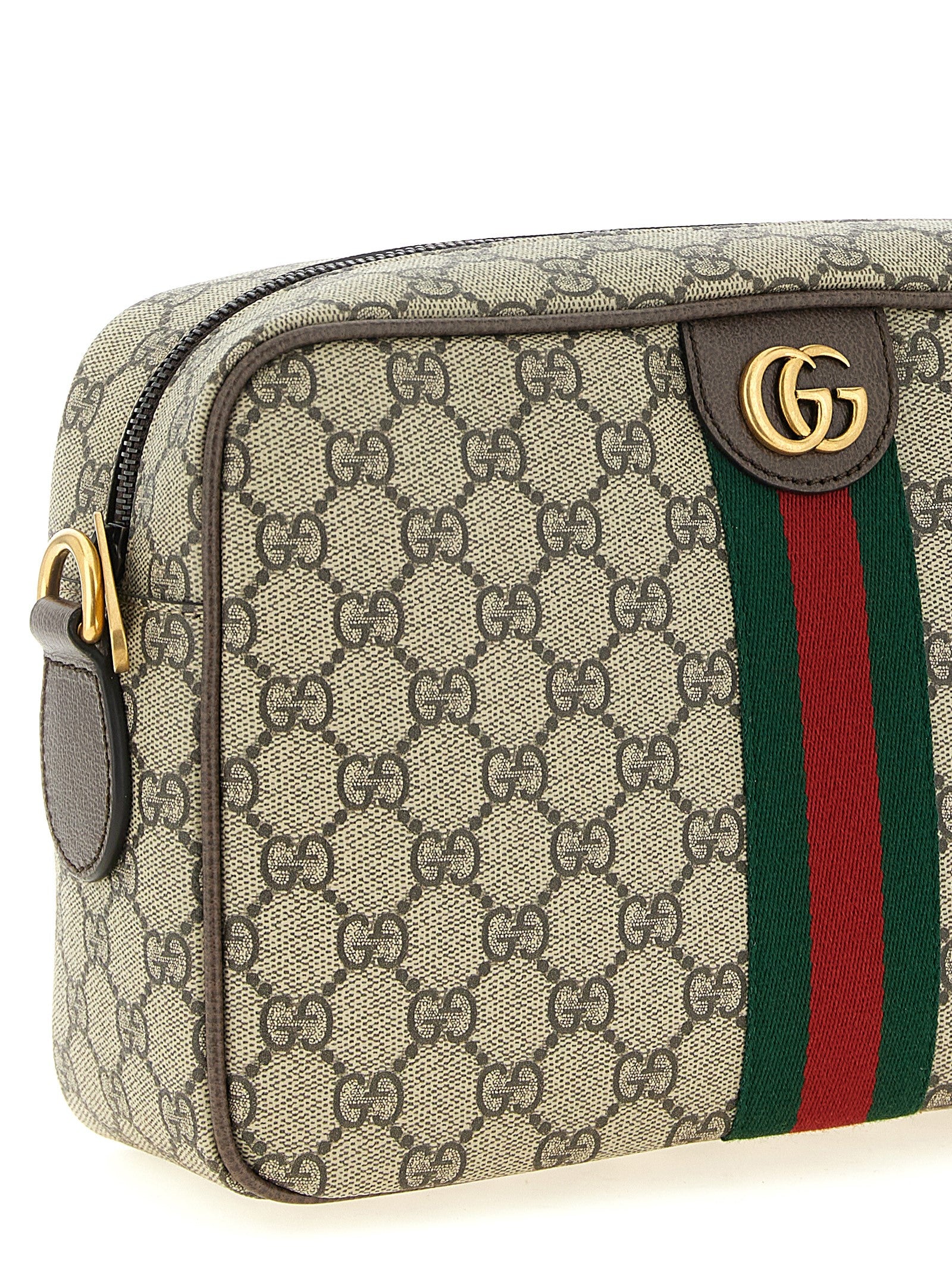 Gucci Ophidia Medium Crossbody Bag - Beige and Dark Brown GG Monogram Coated Fabric
