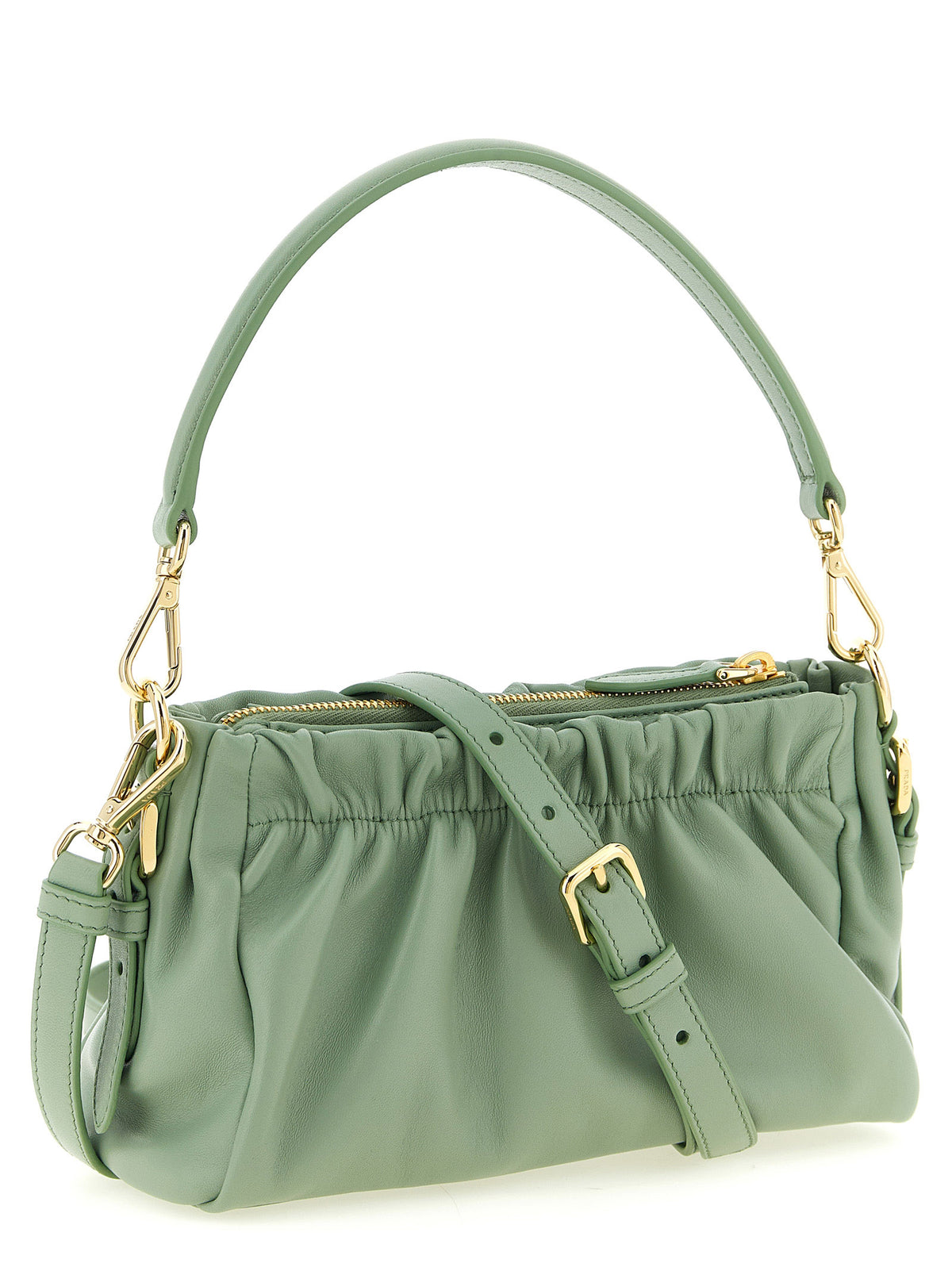 Prada Curled Leather Shoulder Bag - Mint Green