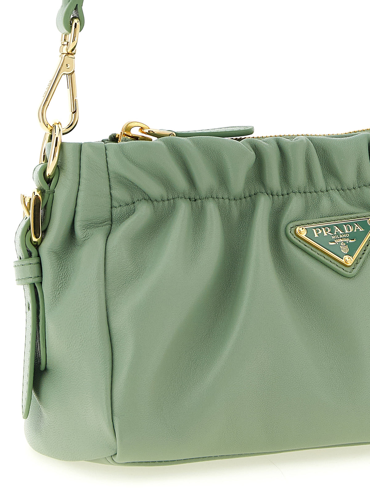 Prada Curled Leather Shoulder Bag - Mint Green