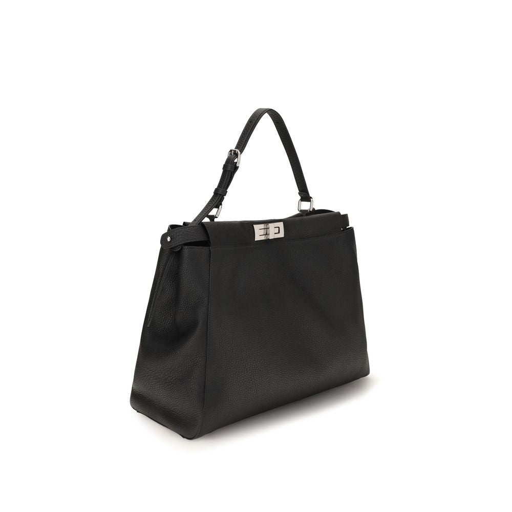 Fendi My Peekaboo Large - Black Cuoio Romano Leather and FF Split-Leather Bag