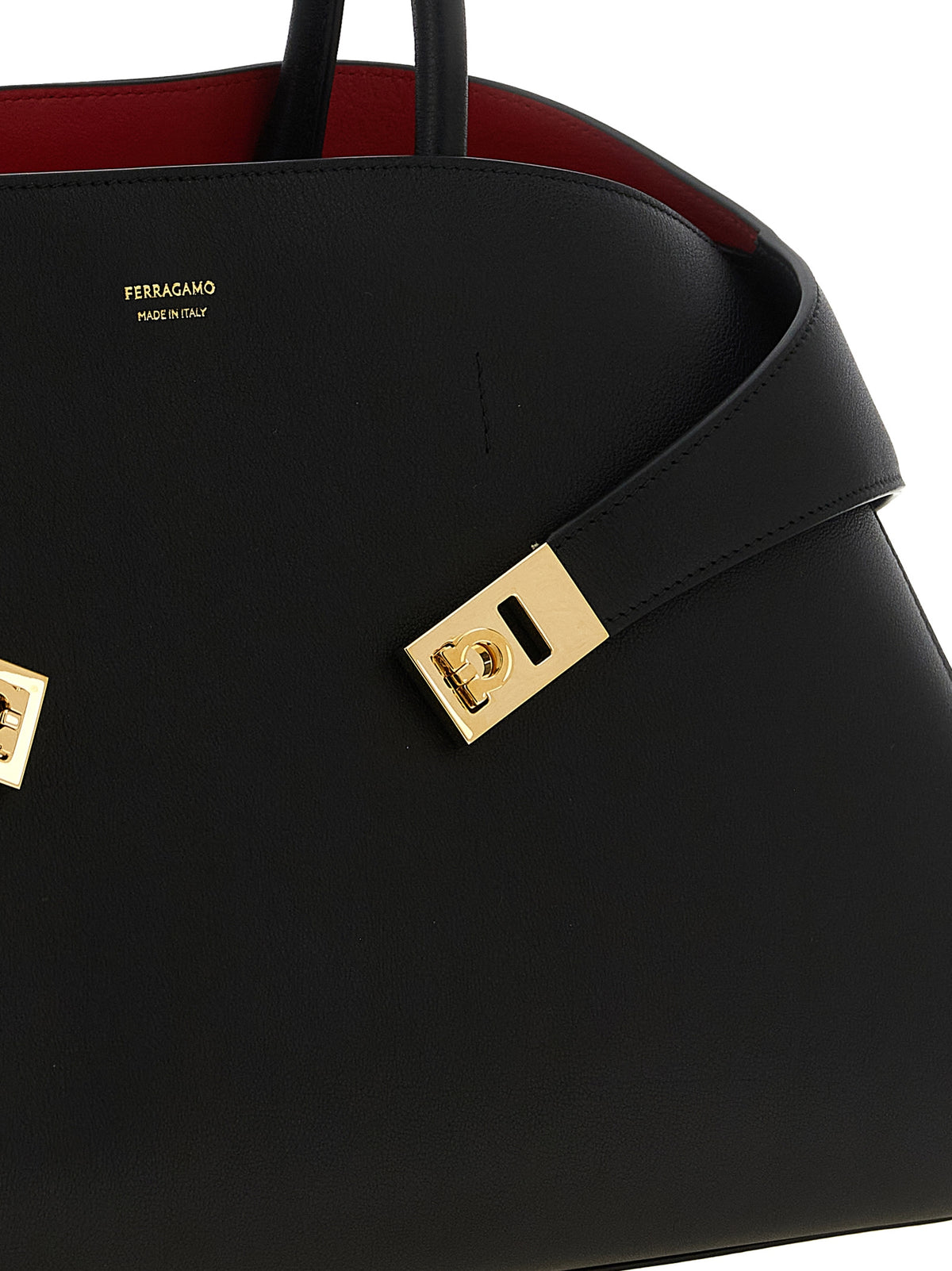 Ferragamo Hug Large Bicolor Handbag - Black/Flame Red