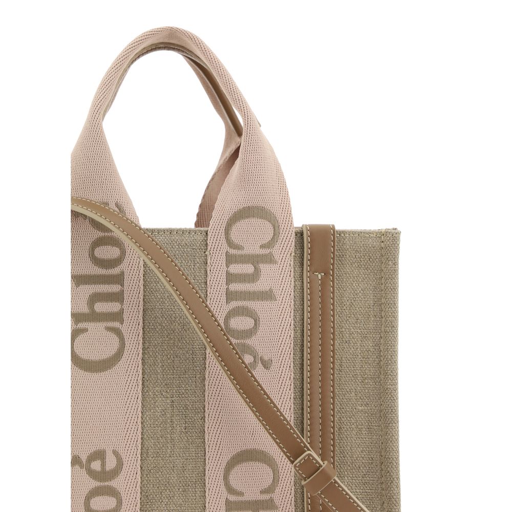 Chloé Woody Small Tote Bag in Linen - Blushy Beige