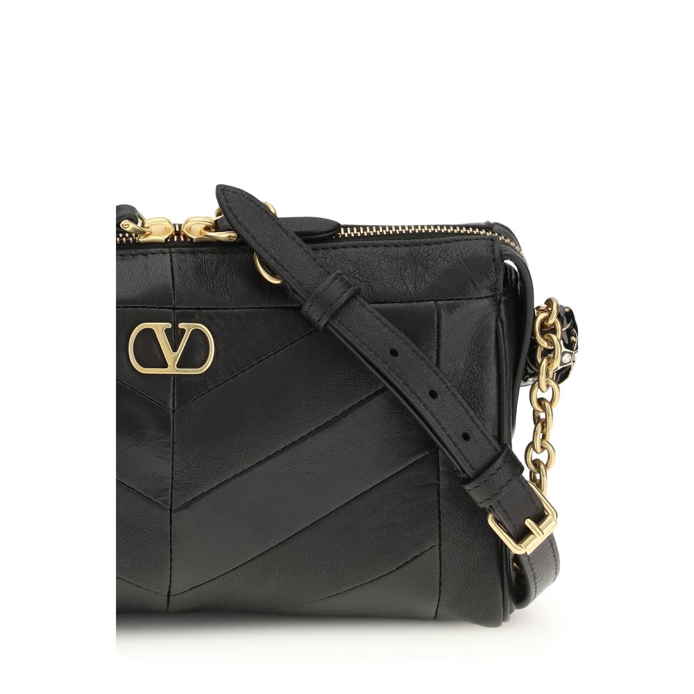 Valentino Garavani Panthea Small Shoulder with Chevron Pattern - Black Nappa Leather