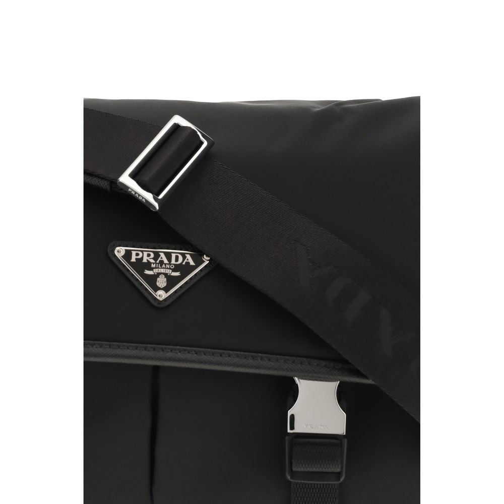 Prada Re-Nylon and Saffiano Leather Messenger Bag - Black