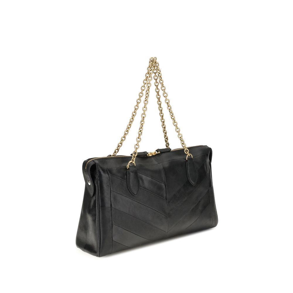 Valentino Garavani Panthea Medium Shoulder Bag Chevron Pattern - Black Nappa Leather