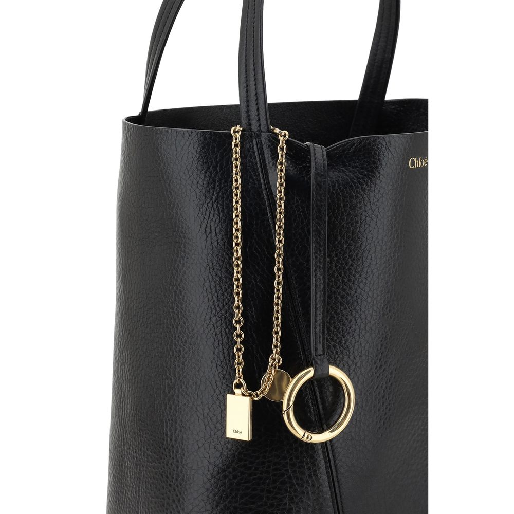 Chloé Spin Tote Bag in Grained Leather - Black
