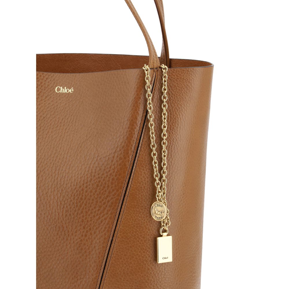 Chloé Spin Tote Bag in Grained Leather - Brown