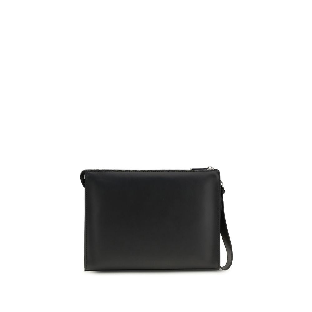 Fendi FF Squared Clutch - Black Leather & Black FF Canvas Pouch