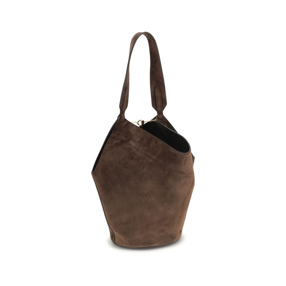 Khaite Small Lotus Tote - Dark Brown Suede