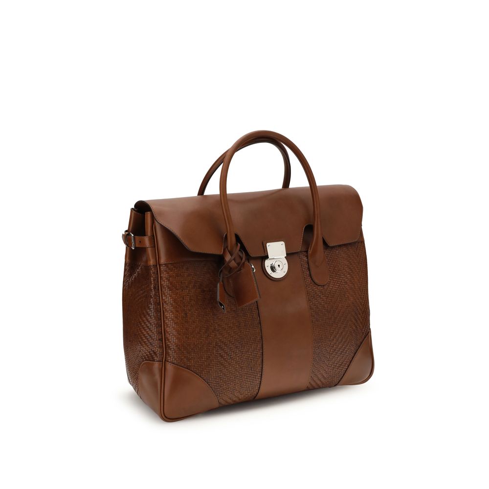 Brunello Cucinelli Braided Leather & Cowhide Boston Bag – Cognac