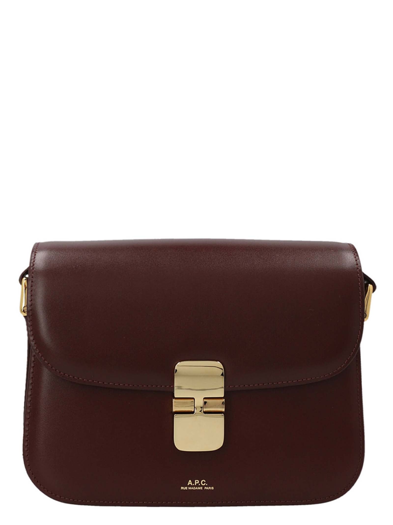 A.P.C. Grace Small bag in vino wine red leather with gold-tone hardware clasp closure from The Exclusive Line Singapore.