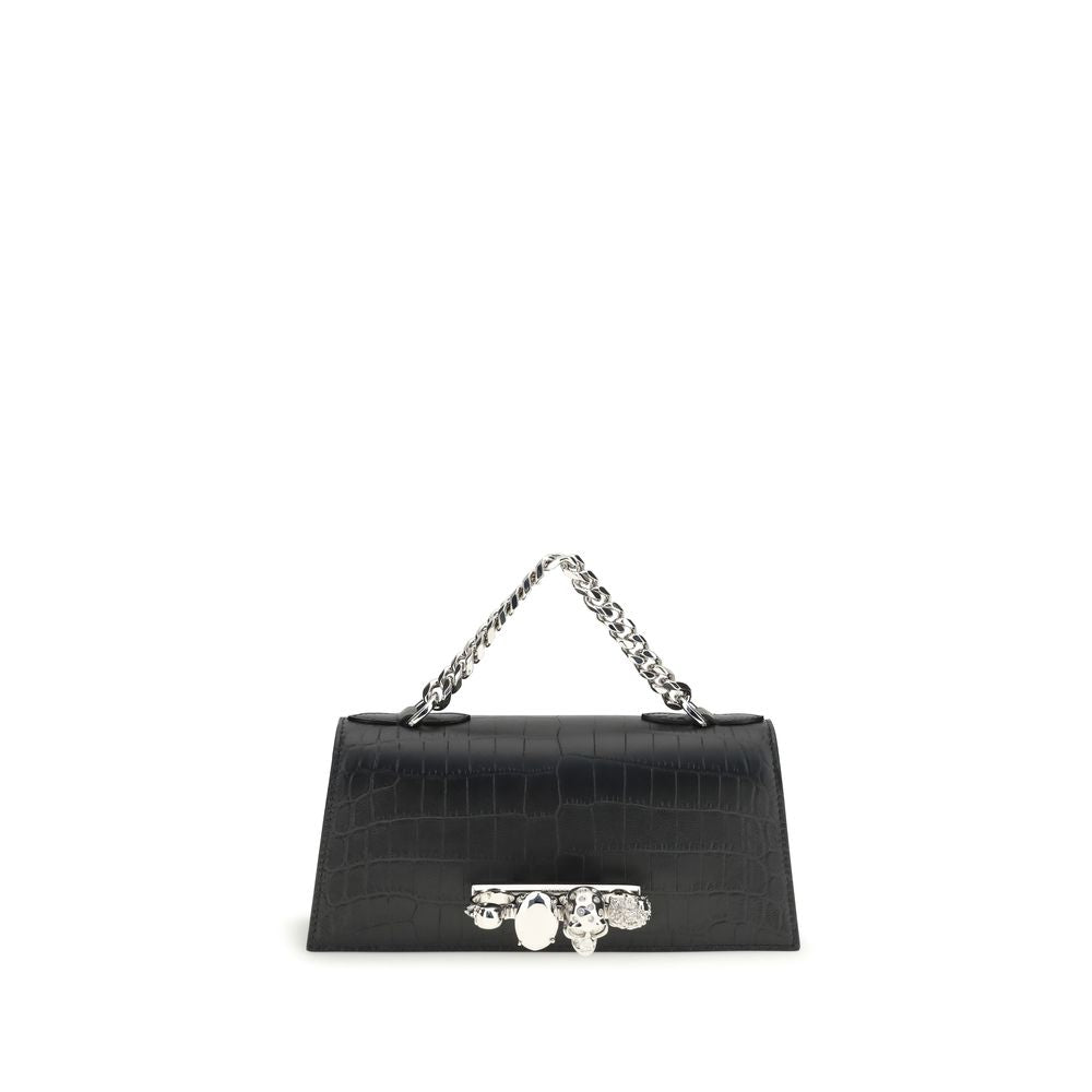 Alexander McQueen Jewelled Shoulder Mini in black croc-embossed leather from The Exclusive Line, Singapore.