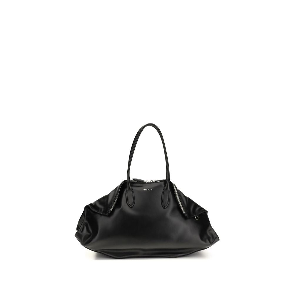Alexander McQueen Maxi Manta Shoulder Bag in Black Calf Leather from The Exclusive Line Singapore.