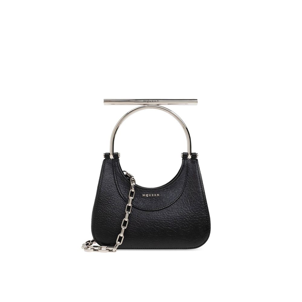 Alexander McQueen Mini T-Bar Shoulder Bag in Textured Leather - Black from The Exclusive Line Singapore