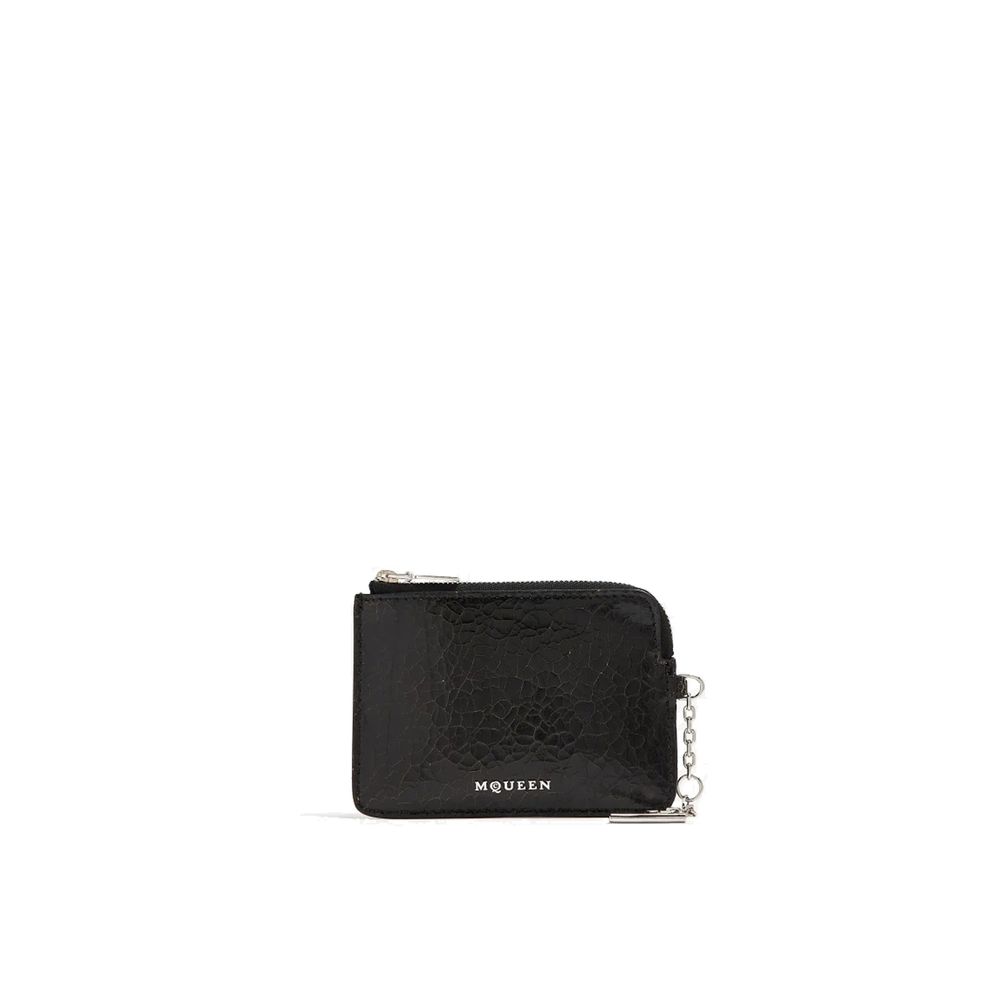 Alexander McQueen Sling Crackled Leather Zip Coin Pouch - Black from The Exclusive Line Singapore.