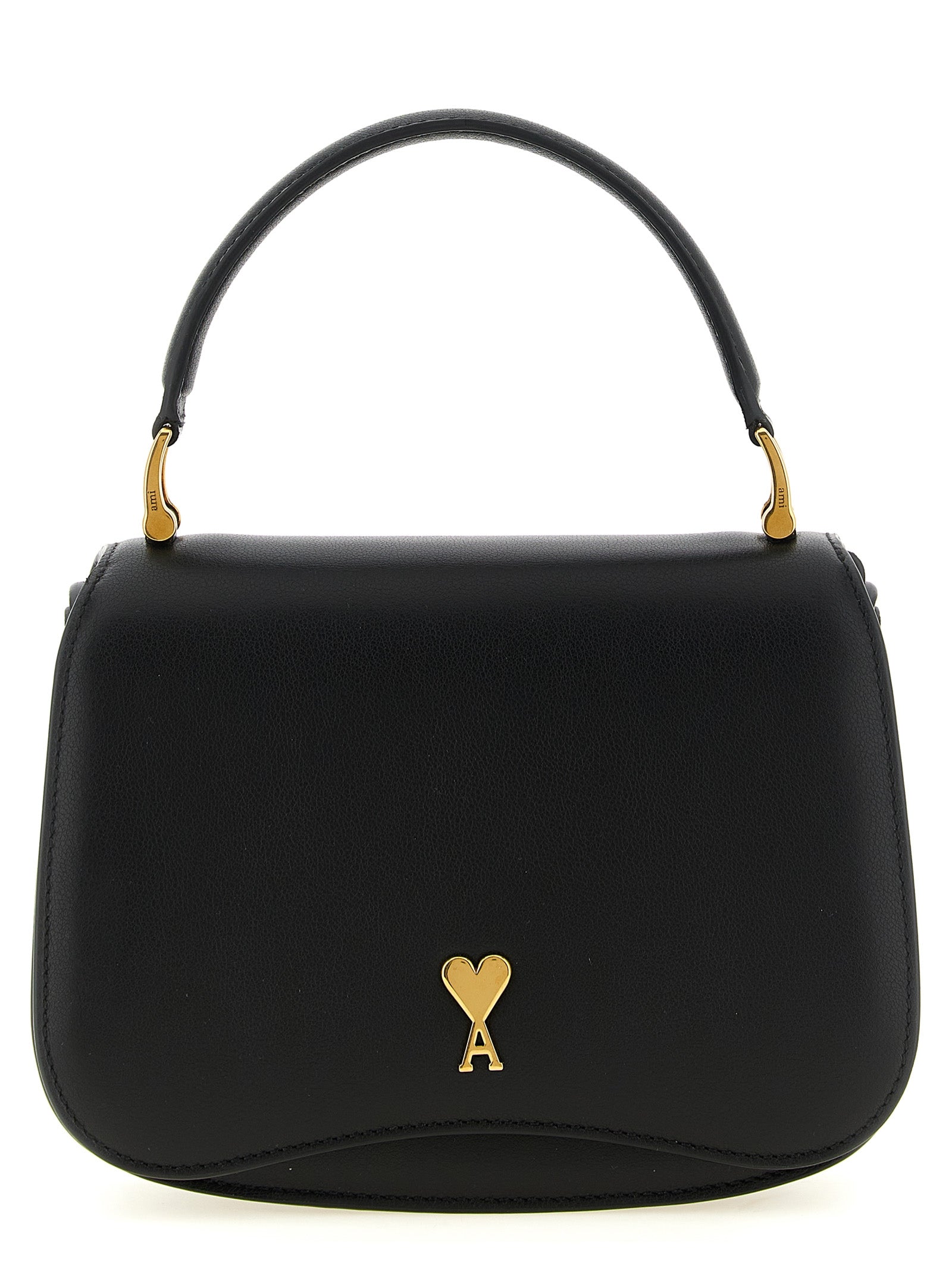 Ami Paris Paris Top Handle Bag in black cowhide leather with brass hardware – The Exclusive Line Singapore.