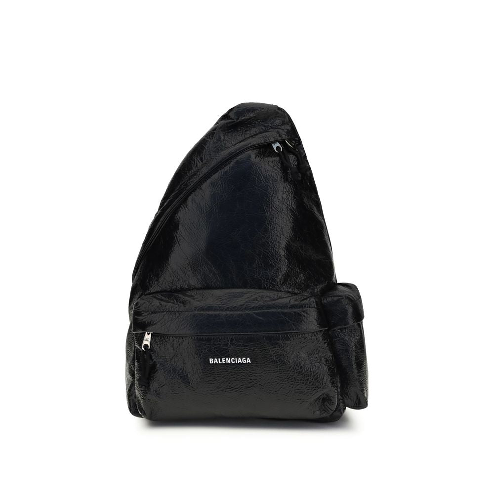 Balenciaga Explorer Asymmetric Crossbody Backpack in Black Lambskin - The Exclusive Line Singapore