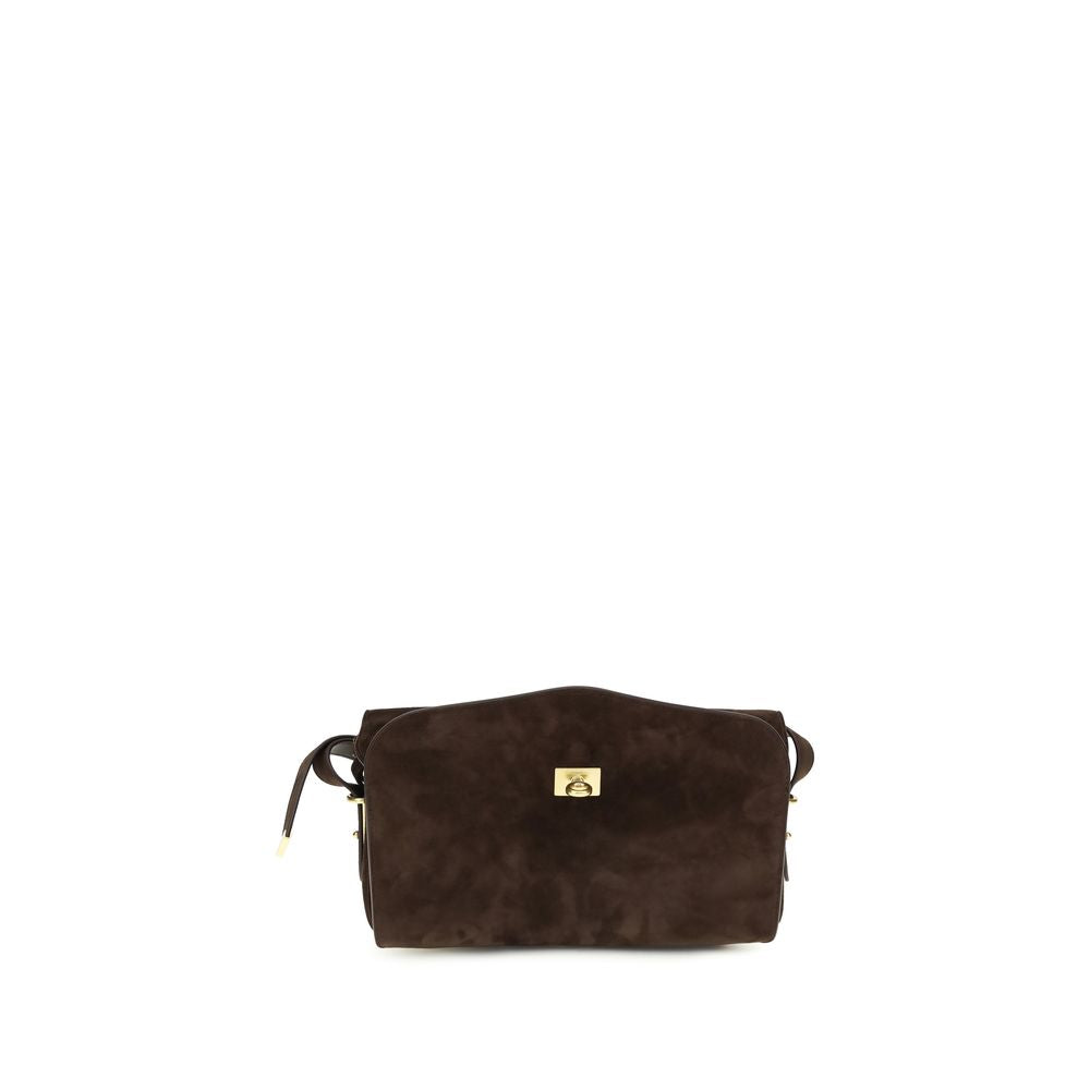 Balenciaga Le 7 Shoulder Bag Medium in Moka Suede from The Exclusive Line Singapore.