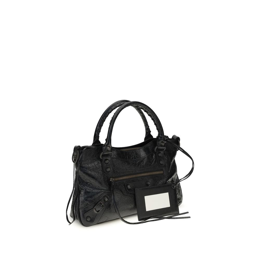 Side view of Balenciaga Le City First Bag in Black Arena Lambskin with Brass Hardware and Hand-Braided Handles - The Exclusive Line Singapore