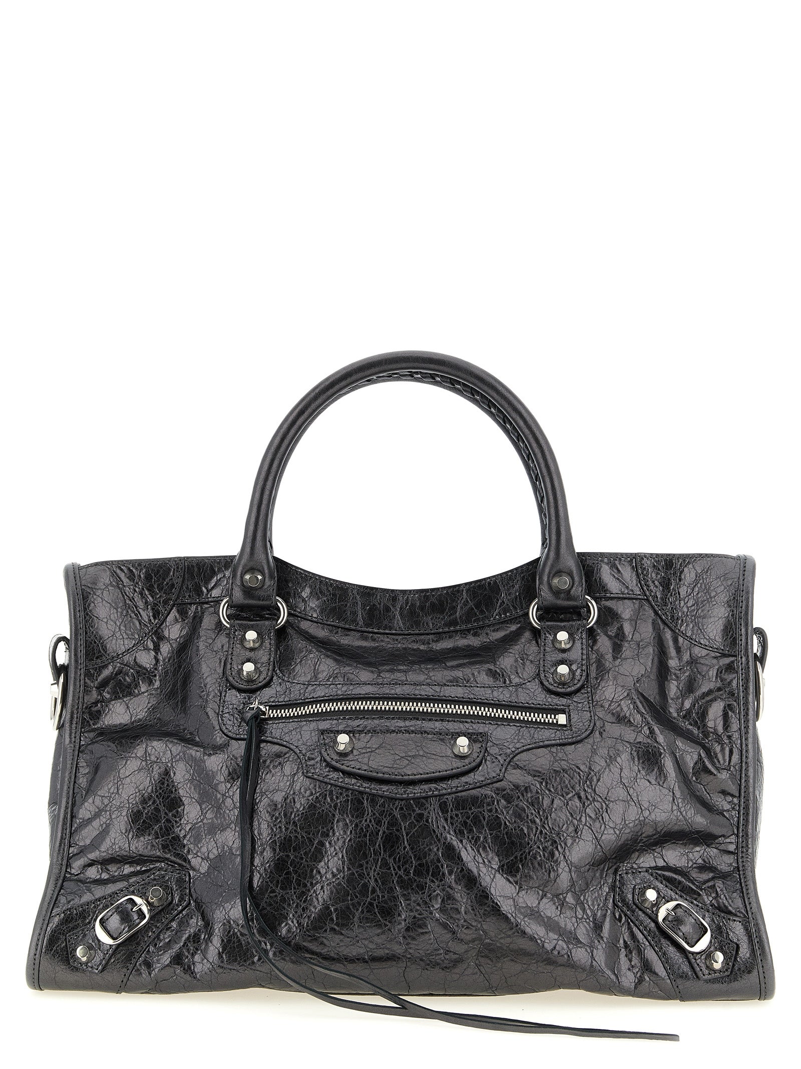 Balenciaga Le City Bag Medium in Steel Gray Metallized Arena Lambskin with Shiny Silver Hardware