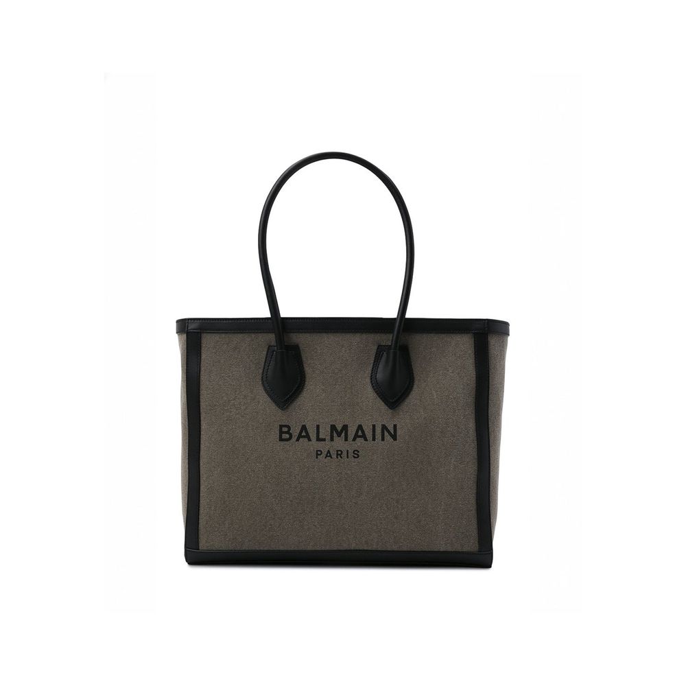 Balmain B-Army Large Canvas and Leather Shopper - Khaki from The Exclusive Line Singapore.