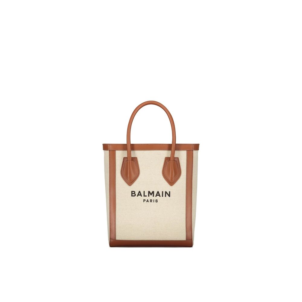 Balmain B-Army Vertical Canvas and Leather Tote Bag - Beige from The Exclusive Line Singapore.