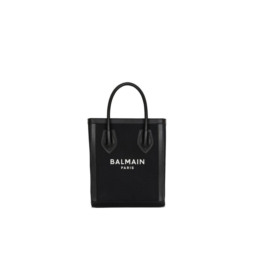 Balmain B-Army Vertical Canvas and Leather Tote Bag - Black from The Exclusive Line Singapore.