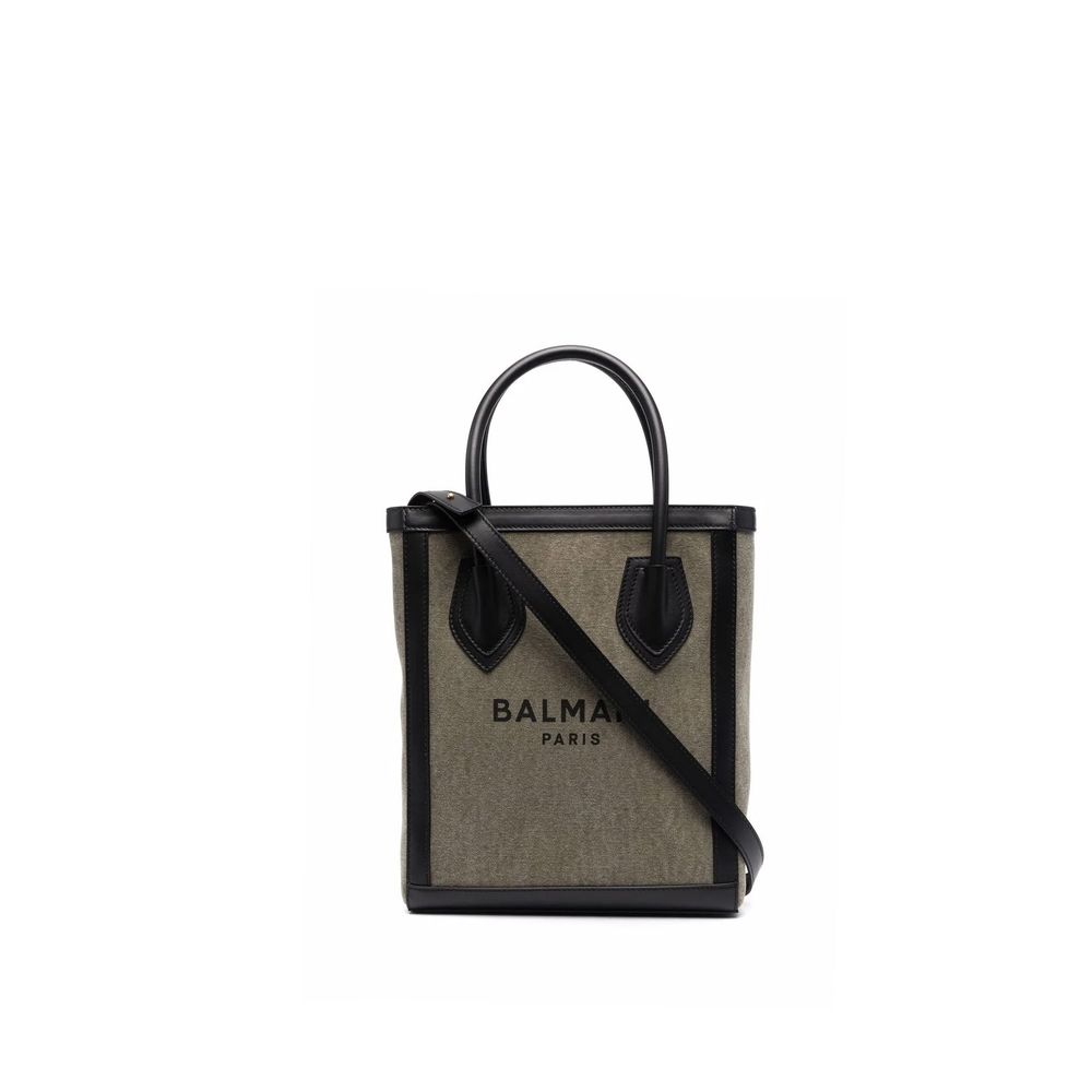 Balmain B-Army Vertical Canvas and Leather Tote Bag - Khaki from The Exclusive Line Singapore.