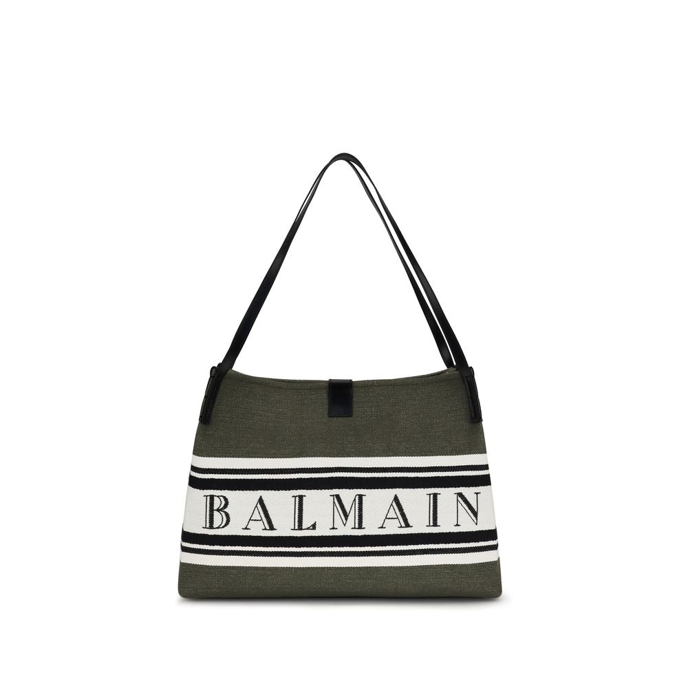 Balmain Medium Release Shopper Bag - Canvas & Calfskin from The Exclusive Line Singapore.