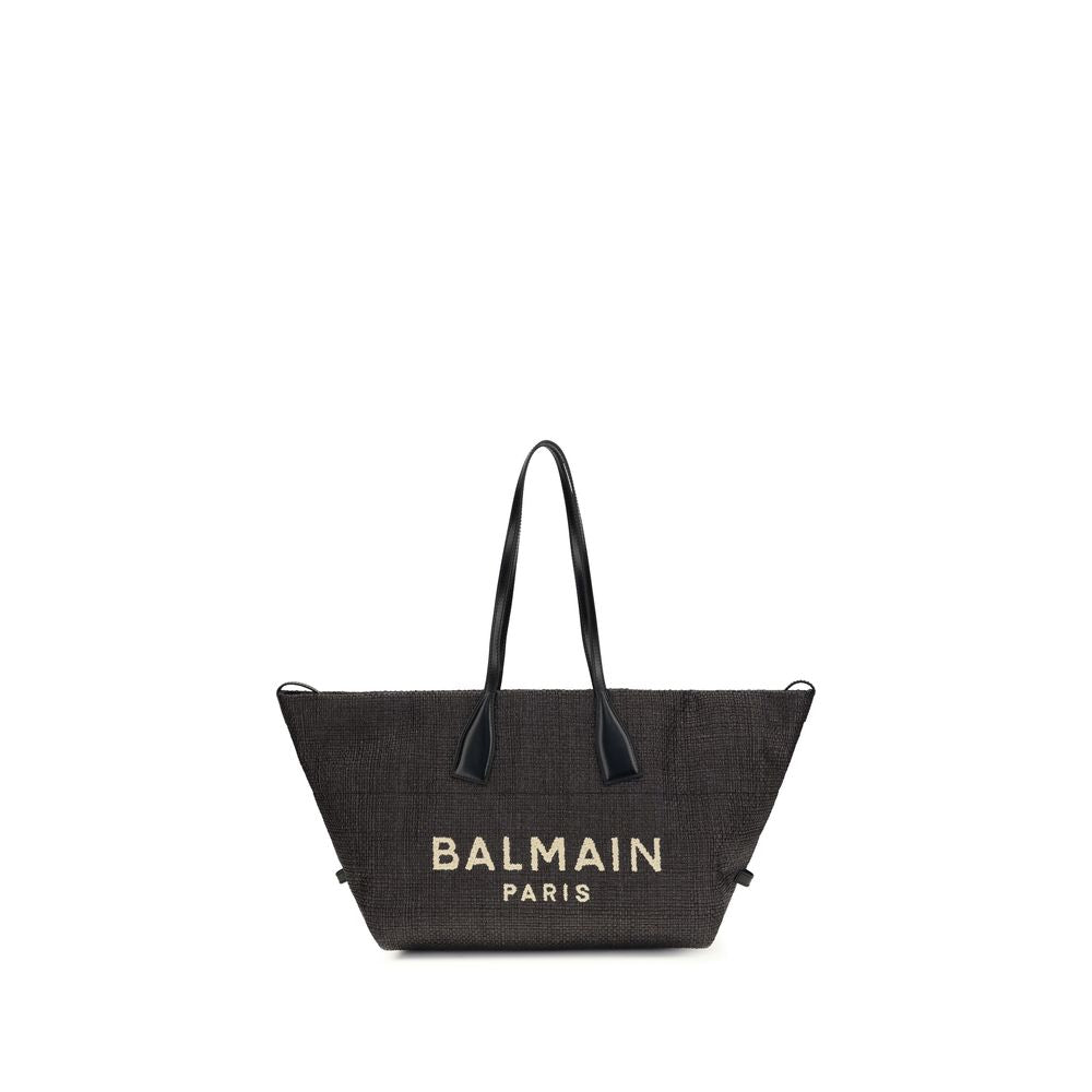Balmain Track Tote Bag in Black Raffia and Calfskin from The Exclusive Line Singapore.