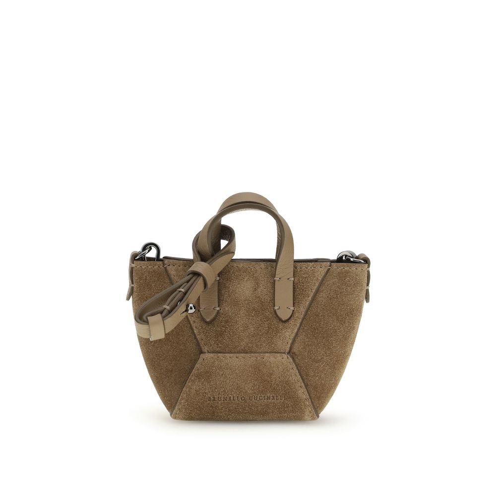 Brunello Cucinelli BC Duo Micro Suede Bag – Light Brown with Monili Chain from The Exclusive Line Singapore.
