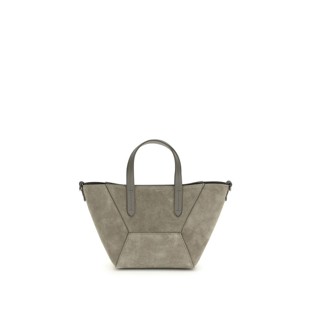 Brunello Cucinelli BC Duo Mini Suede Bag – Khaki with Monili Detail from The Exclusive Line Singapore.