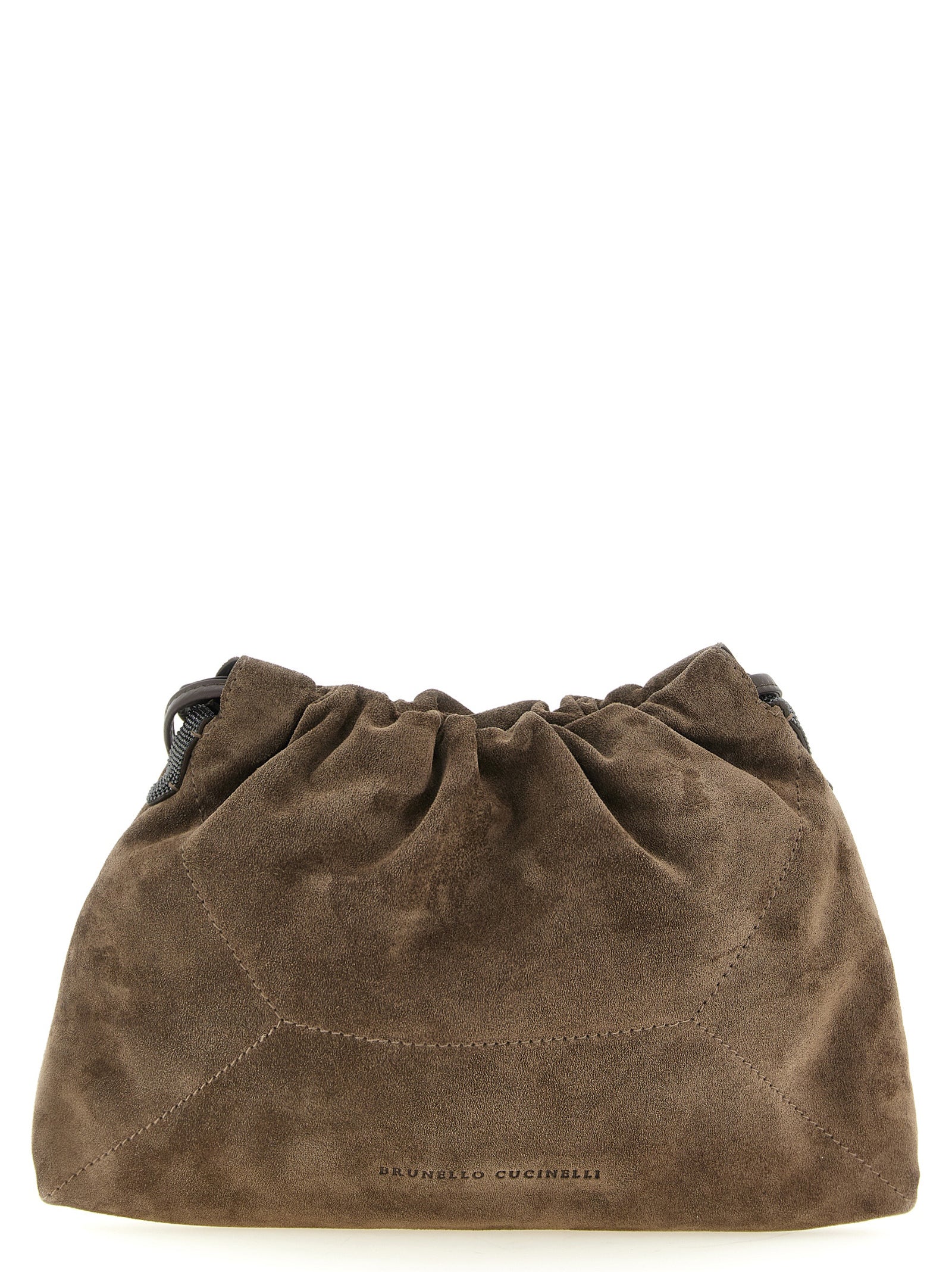 Brunello Cucinelli BC Duo Pouch Bag in Brown Suede with Monili from The Exclusive Line, Singapore.