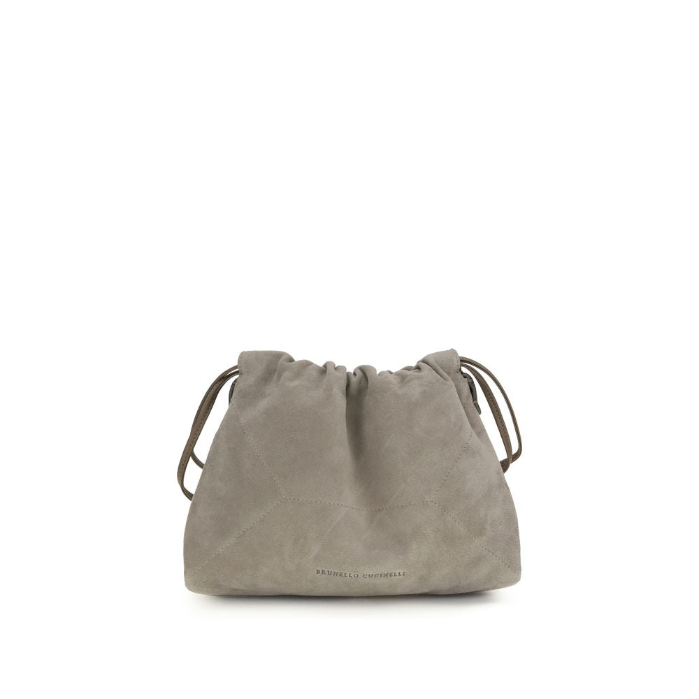 Brunello Cucinelli BC Duo Pouch Bag in Gray Suede with Monili from The Exclusive Line Singapore.