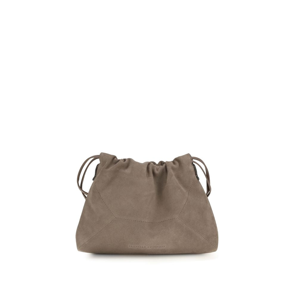 Brunello Cucinelli BC Duo Pouch Bag in Light Brown Suede with Monili from The Exclusive Line, Singapore.