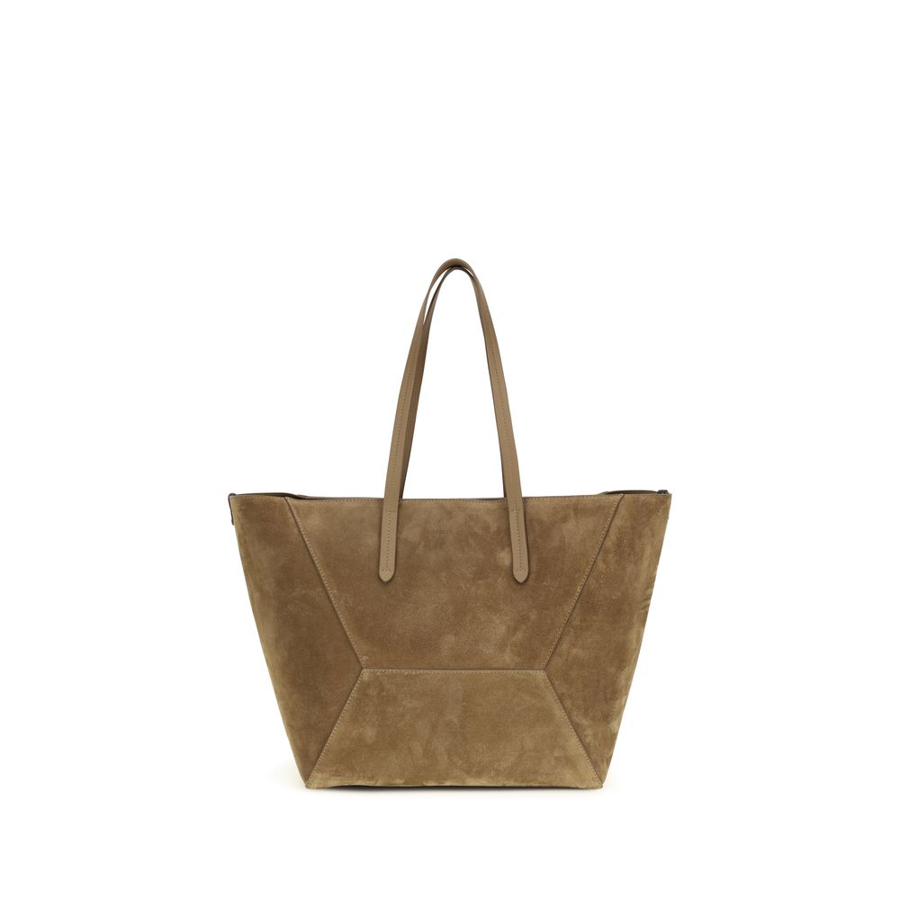 Brunello Cucinelli BC Duo Bark Suede Bag with Monili embroidery and double handles - The Exclusive Line Singapore