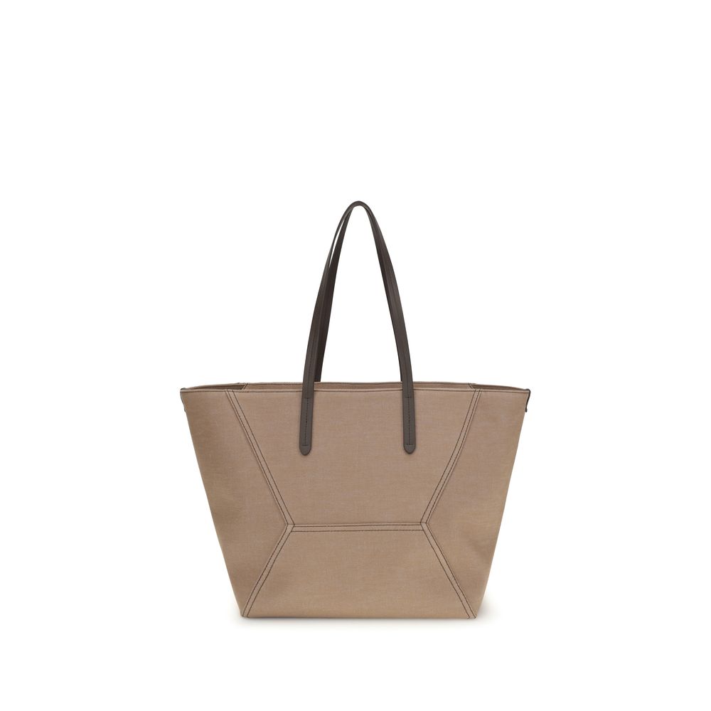 Brunello Cucinelli BC Duo Tote Bag - Beige Canvas from The Exclusive Line Singapore.
