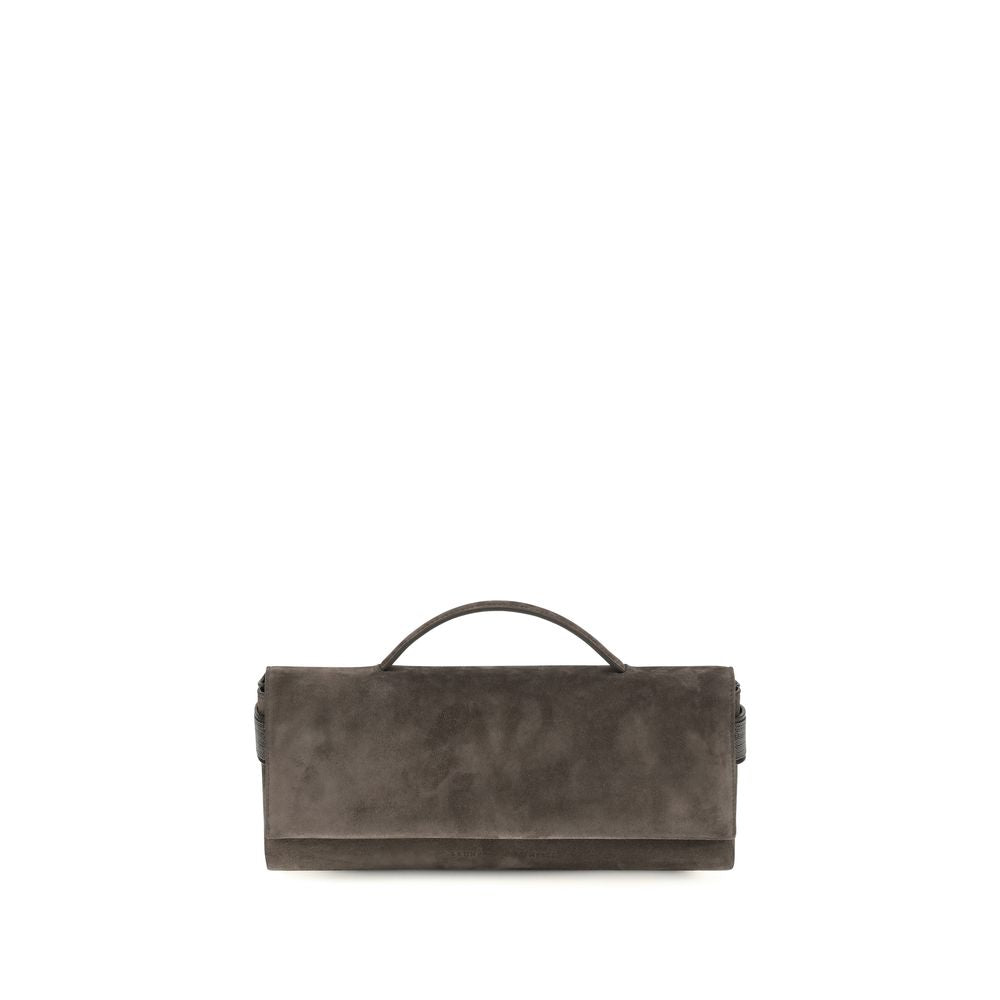 Brunello Cucinelli Essence Clutch Bag in Pepper Suede with monili detail side bands.