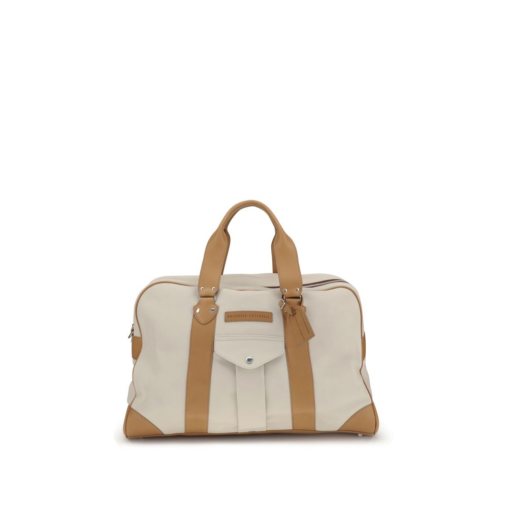 Brunello Cucinelli Ivory Grained Calfskin Street Bag with double handles and detachable strap from The Exclusive Line Singapore.