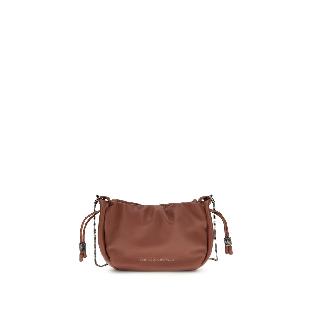 Brunello Cucinelli Mellow Mini Bucket Bag in Firebrick Red leather with 4-row monili strap - The Exclusive Line Singapore