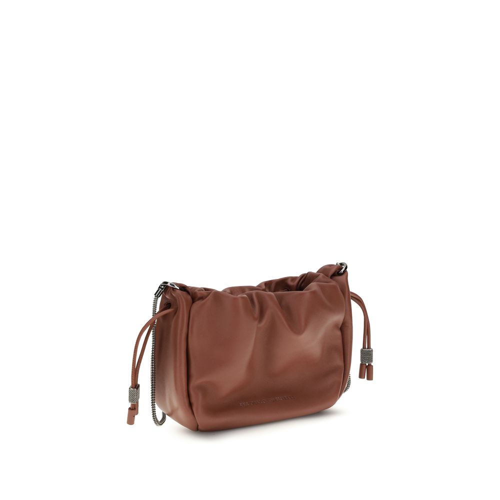 Brunello Cucinelli Mellow Mini Bucket Bag in Firebrick Red leather with 4-row monili strap - The Exclusive Line Singapore