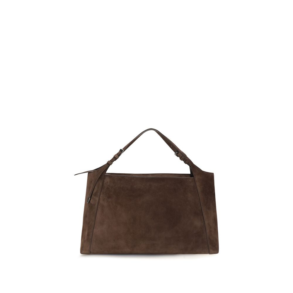 Brunello Cucinelli Sartorial Shopper Bag in Pine Cone Brown Suede with leather double handles.