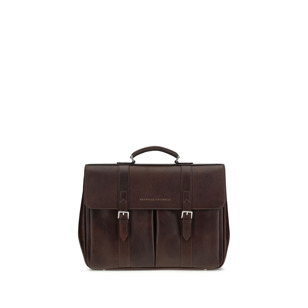 Brunello Cucinelli Textured Grain Leather Briefcase in Burgundy from The Exclusive Line Singapore.
