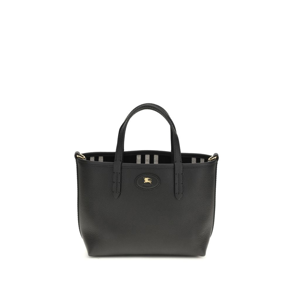 Burberry Mini Reversible Bloomsbury Tote in Grainy Leather - Black / Calico Beige from The Exclusive Line Singapore.