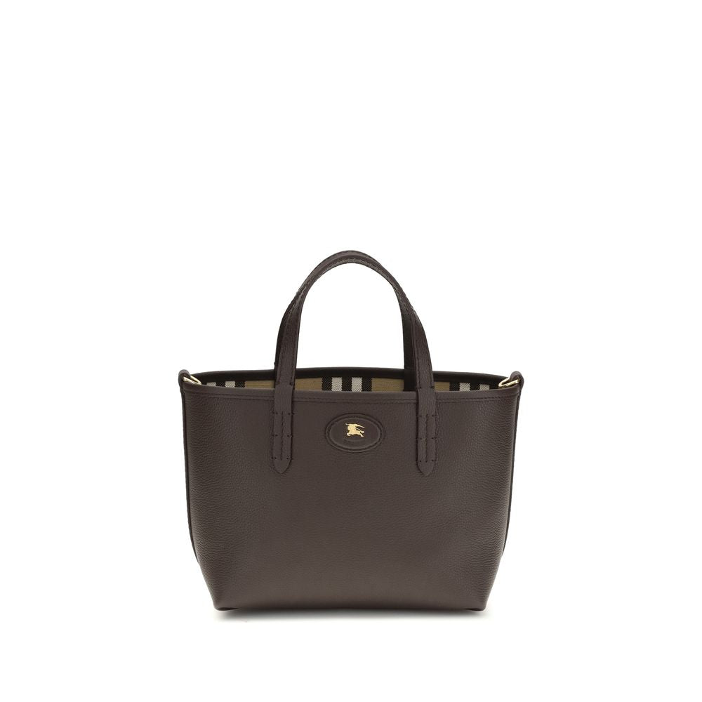 Burberry Mini Reversible Bloomsbury Tote in Grainy Leather - Peat Brown/Sand Beige from The Exclusive Line Singapore.